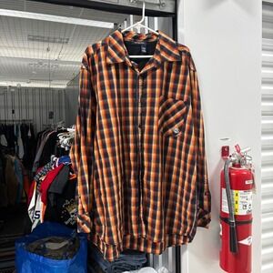 Rocawear Mens 3XL Plaid Long Sleeve Button Up Shirt Orange Black Casual